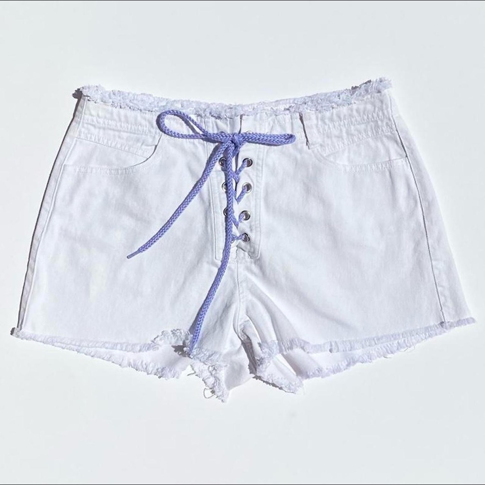 White High-Waisted Purple Front Tie Shorts Women's 29 Summer Spring Vacation